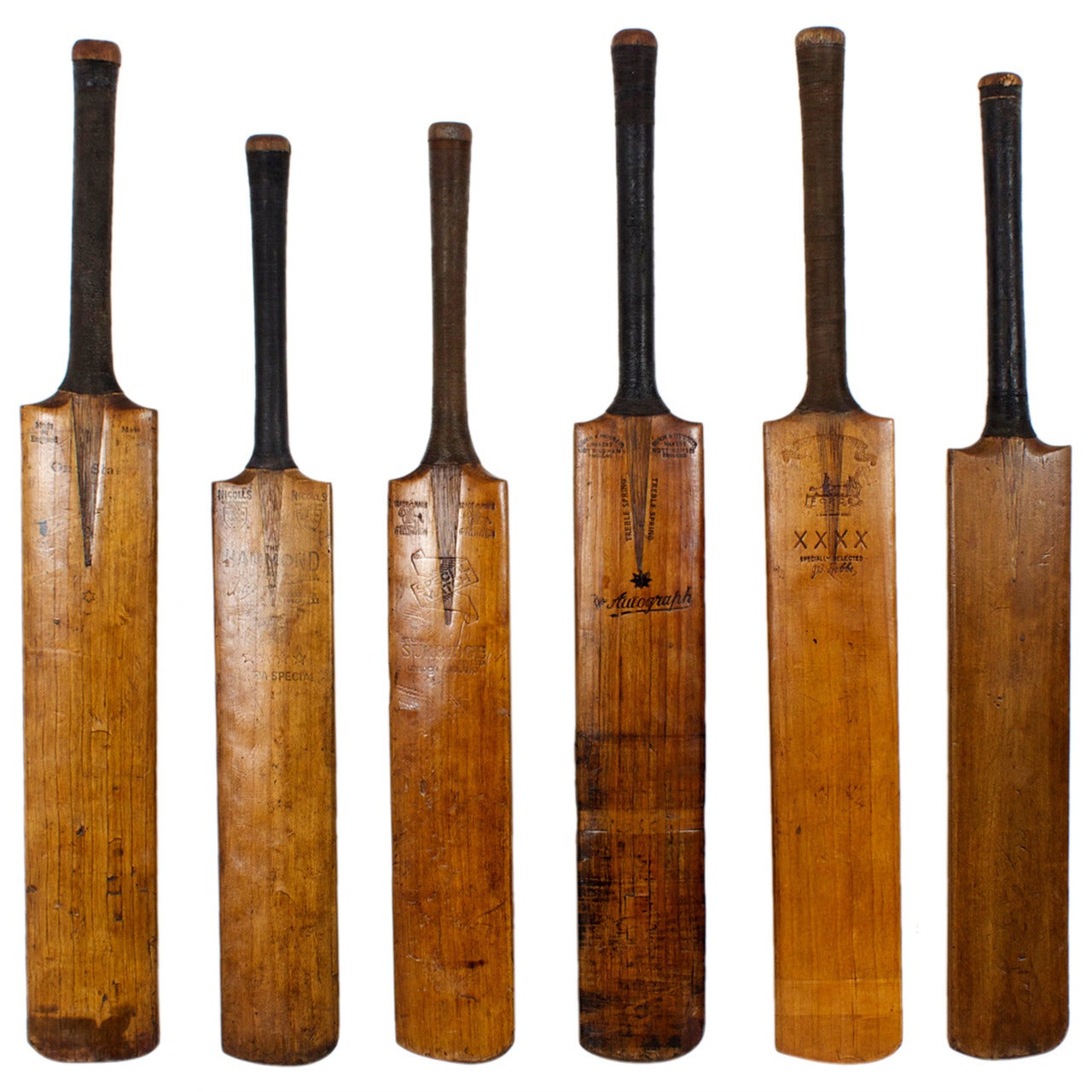 Collection of Fvie Cricket Bats, Great Color and Patina