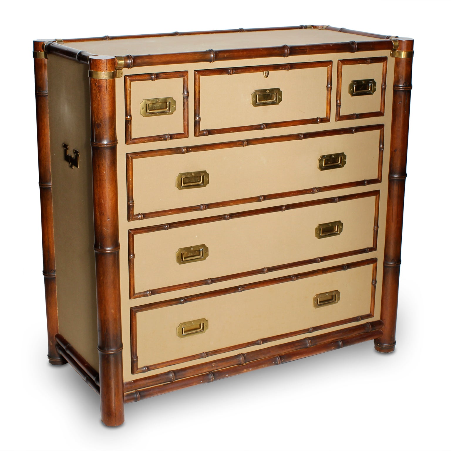 Ralph Lauren Upholstered Bamboo Campaign Style Chest