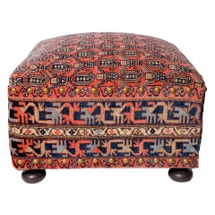 Vintage Oriental Rug Ottoman, Footstool or Bench