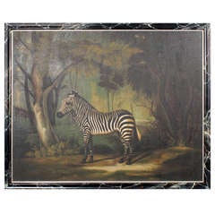 Oil on Canvas Painting of a Zebra in a Forest Setting