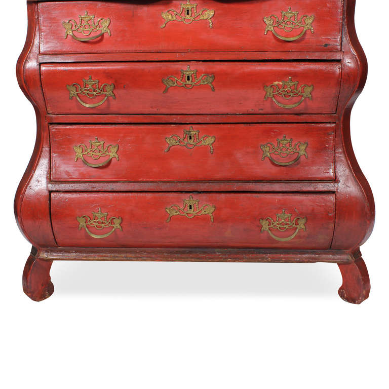 18th Century Dutch Bombe Chest in an Old Red Surface In Excellent Condition In Palm Beach, FL