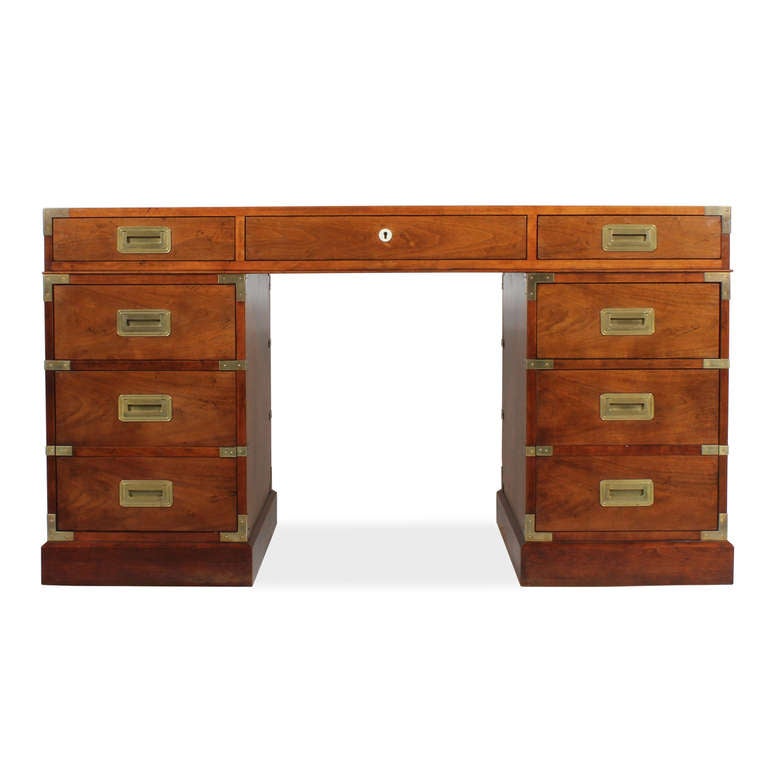 Campaign Style Leather Top Mahogany Desk