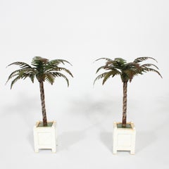 Pair of Tole Palm Tree Candle Holders