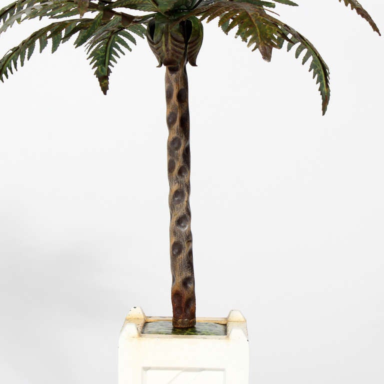 Italian Pair of Tole Palm Tree Candle Holders