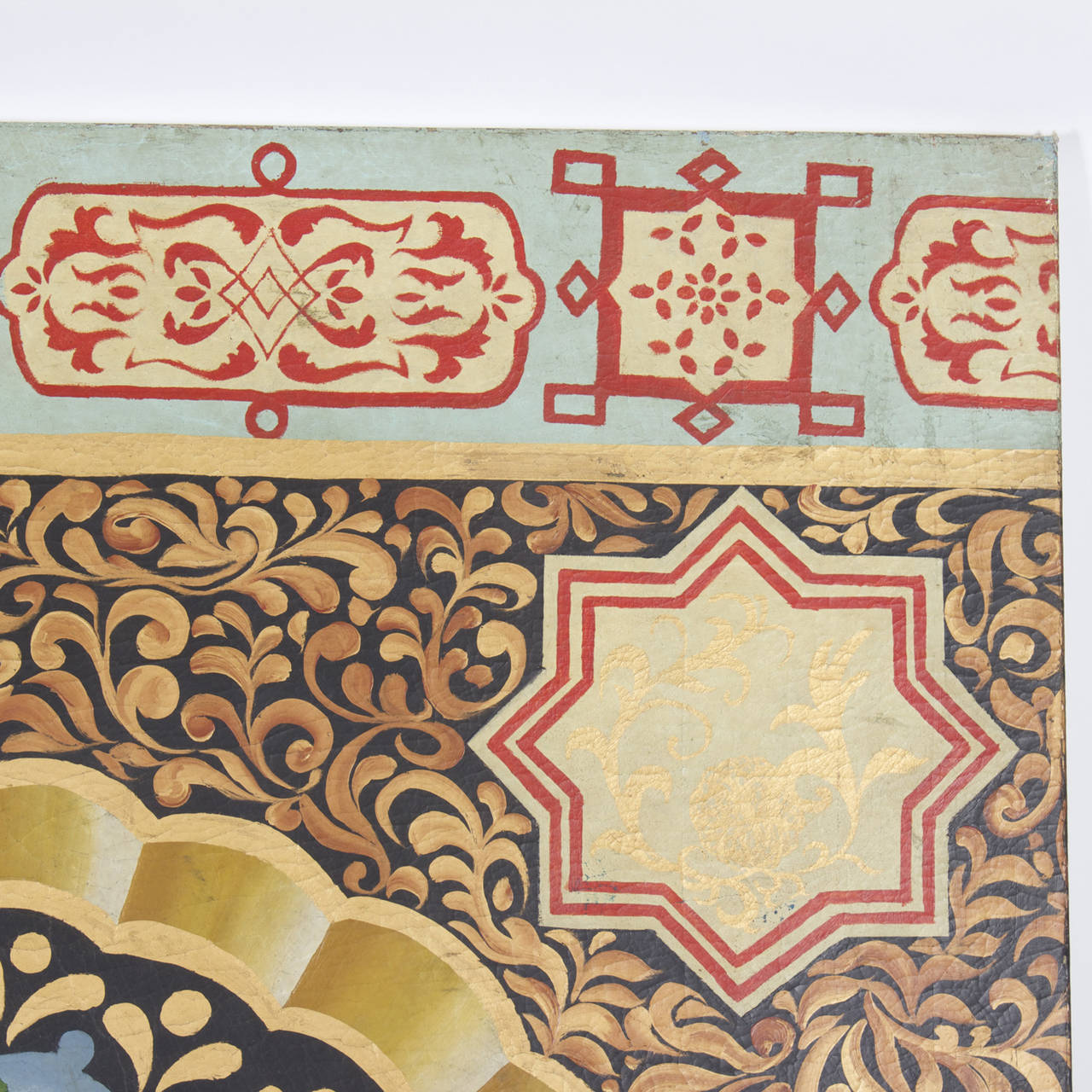 Elephant and Rider in Palm Trees with Elaborate Borders, Three-Part Wood Panels 3