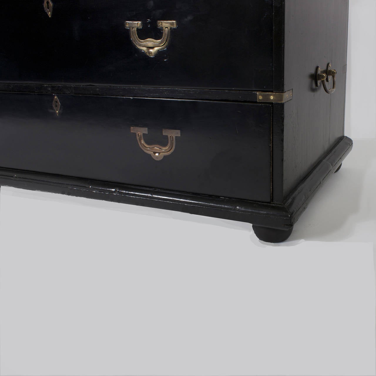 Ebonized Campaign Chest of Drawers with Mirrored Door Cupboard 1