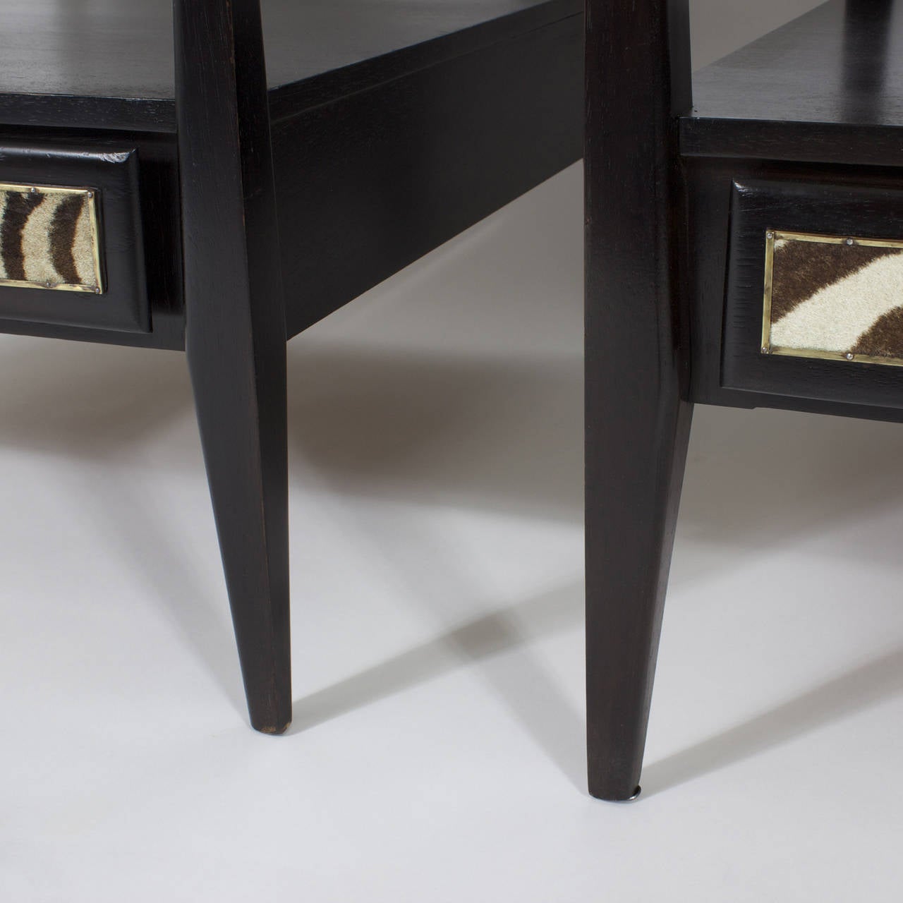 Pair of Ebonized One-Drawer Zebra End or Side Tables 2