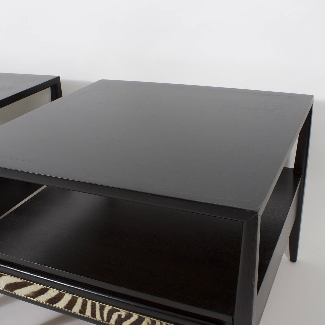 20th Century Pair of Ebonized One-Drawer Zebra End or Side Tables