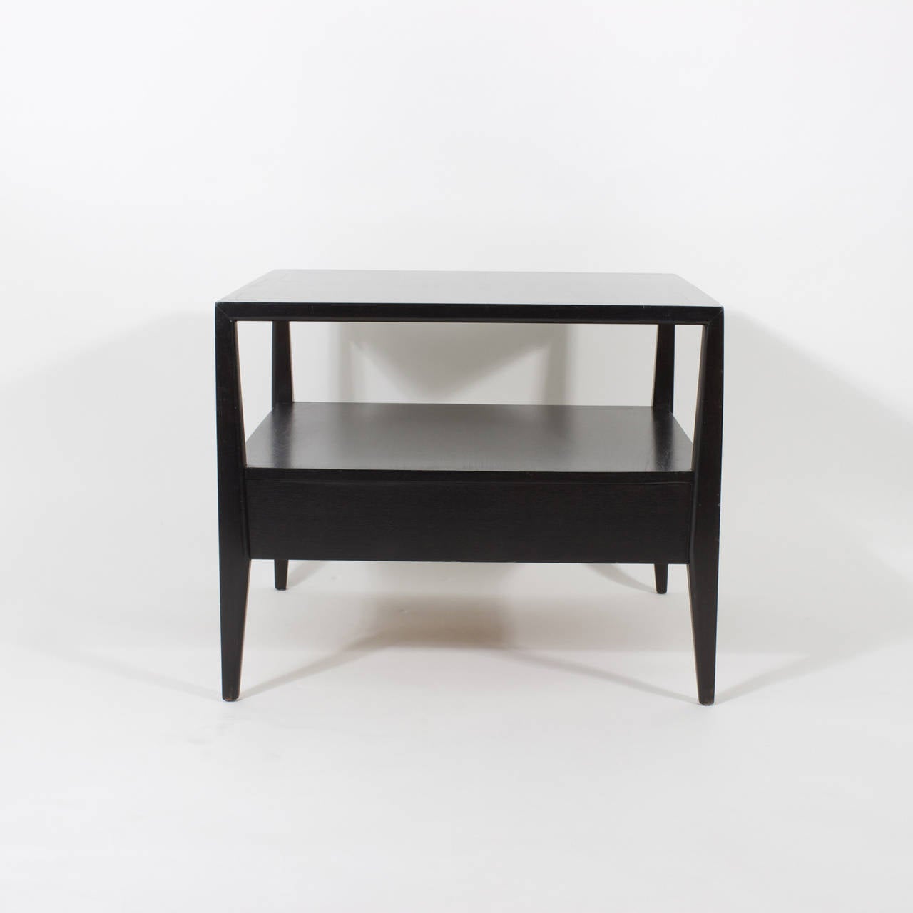 Pair of Ebonized One-Drawer Zebra End or Side Tables In Excellent Condition In Palm Beach, FL