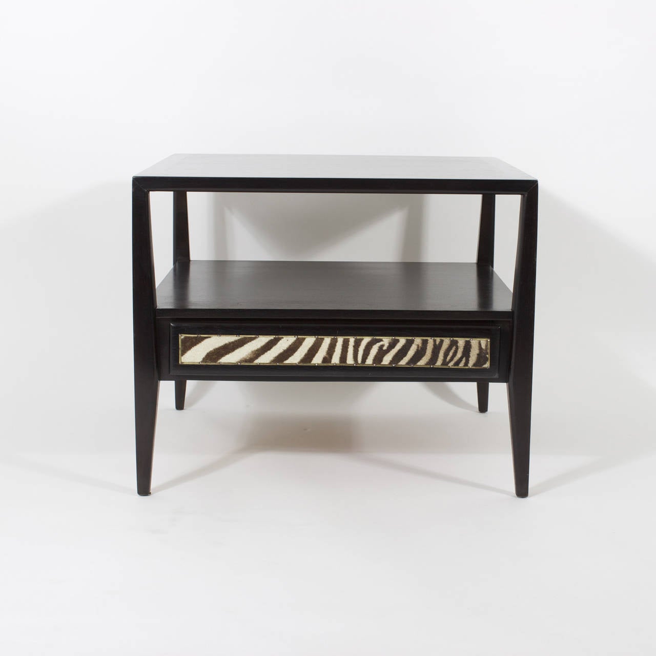 American Pair of Ebonized One-Drawer Zebra End or Side Tables