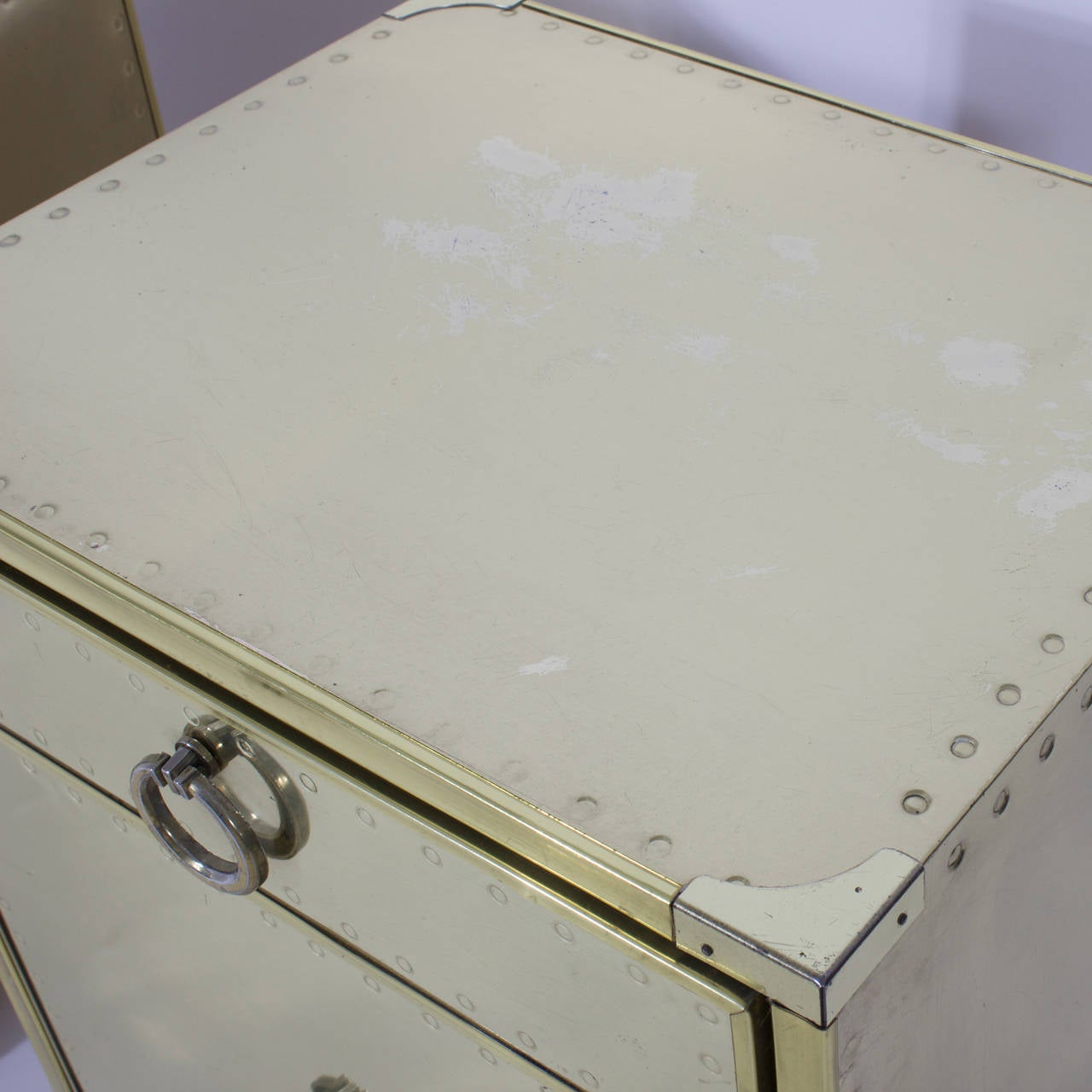 20th Century Pair of Mid-Century Brass-Plated Campaign Style Nightstands or End Tables