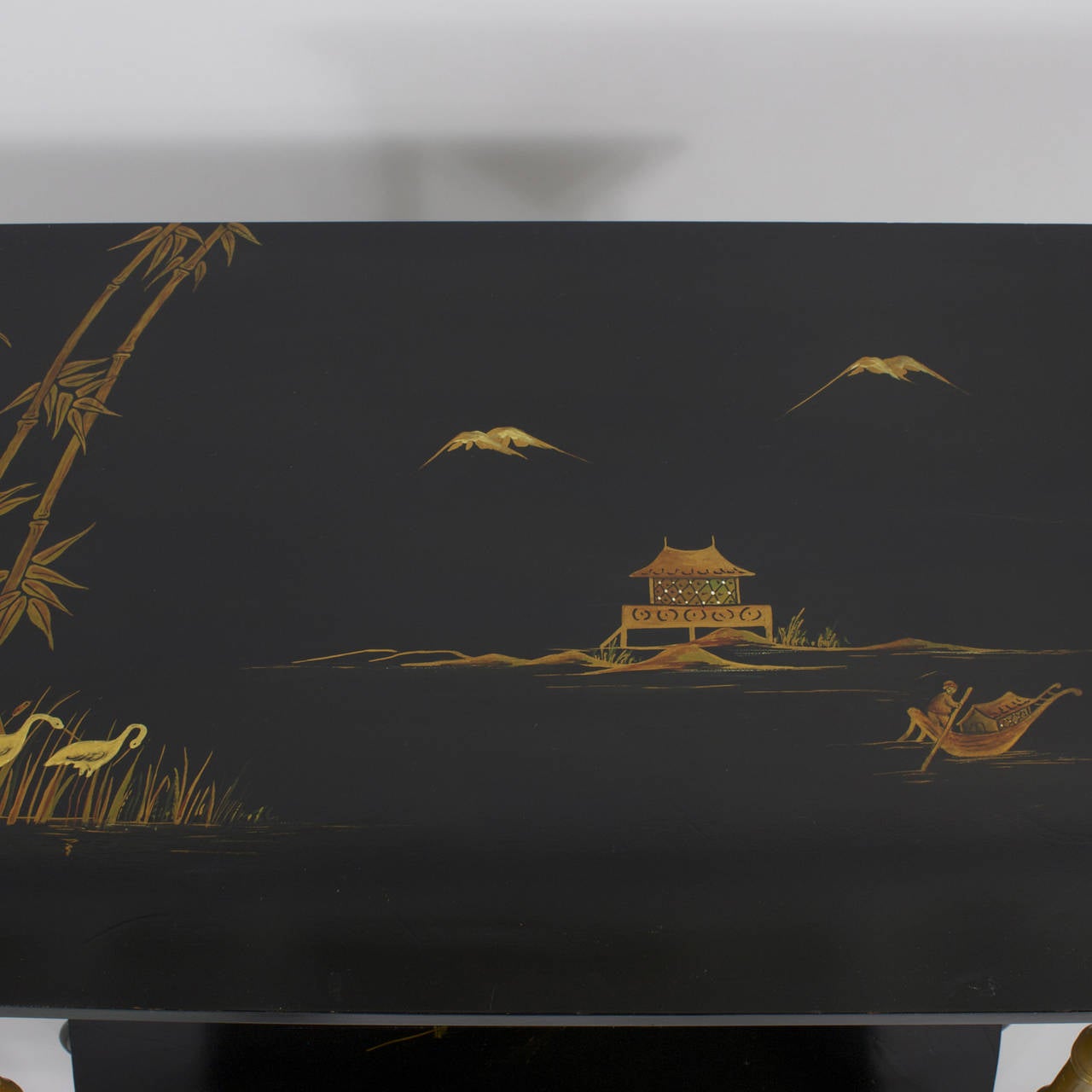 Chinoiserie Style Lacquered and Faux Bamboo Tea or Bar Cart In Excellent Condition In Palm Beach, FL