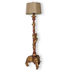 Large Carved and Painted Chinoiserie Style Floor Lamp