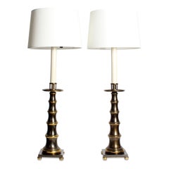 Pair of Patinated Brass Faux Bamboo Table Lamps