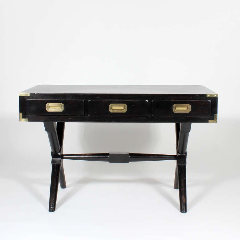 American Black Stained X Base Campaign Style Desk
