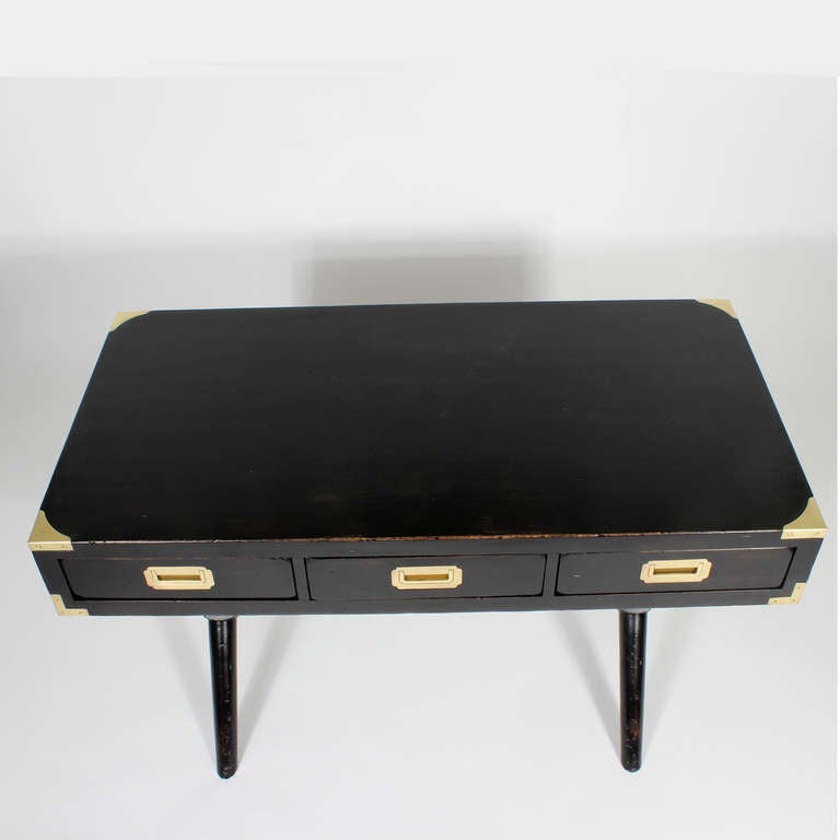 Black Stained X Base Campaign Style Desk In Excellent Condition In Palm Beach, FL