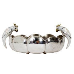 Los Castill Hand Hammered Silver Plated Bowl with Parrots