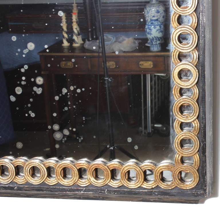 Carved, Painted and Gilt Mirror with Mirrored Ring Border