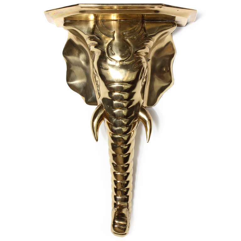 Indian Pair of Brass Elephant Head Wall Brackets
