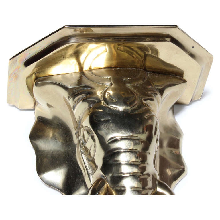 Mid-20th Century Pair of Brass Elephant Head Wall Brackets