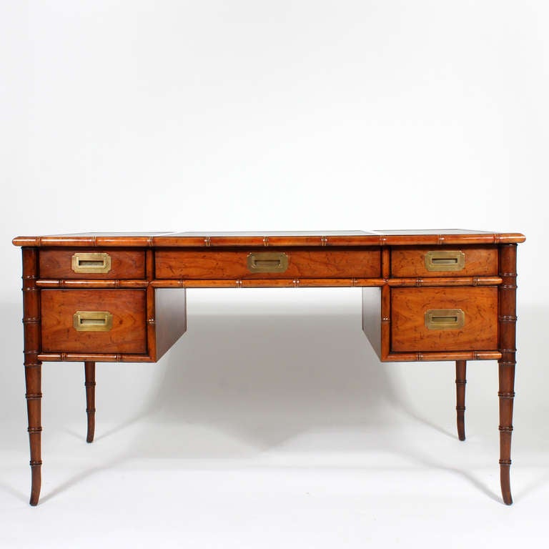 English Faux Bamboo Knee Hole Desk in the Campaign Manner