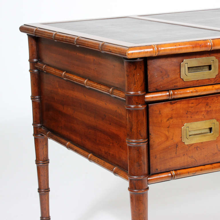 Mid-20th Century Faux Bamboo Knee Hole Desk in the Campaign Manner