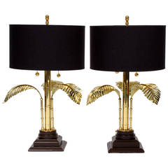 Pair of Stylized Brass Palm Tree Table Lamps