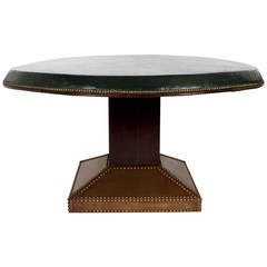 Used Large Round Leather Top Games Table with Drink Slides