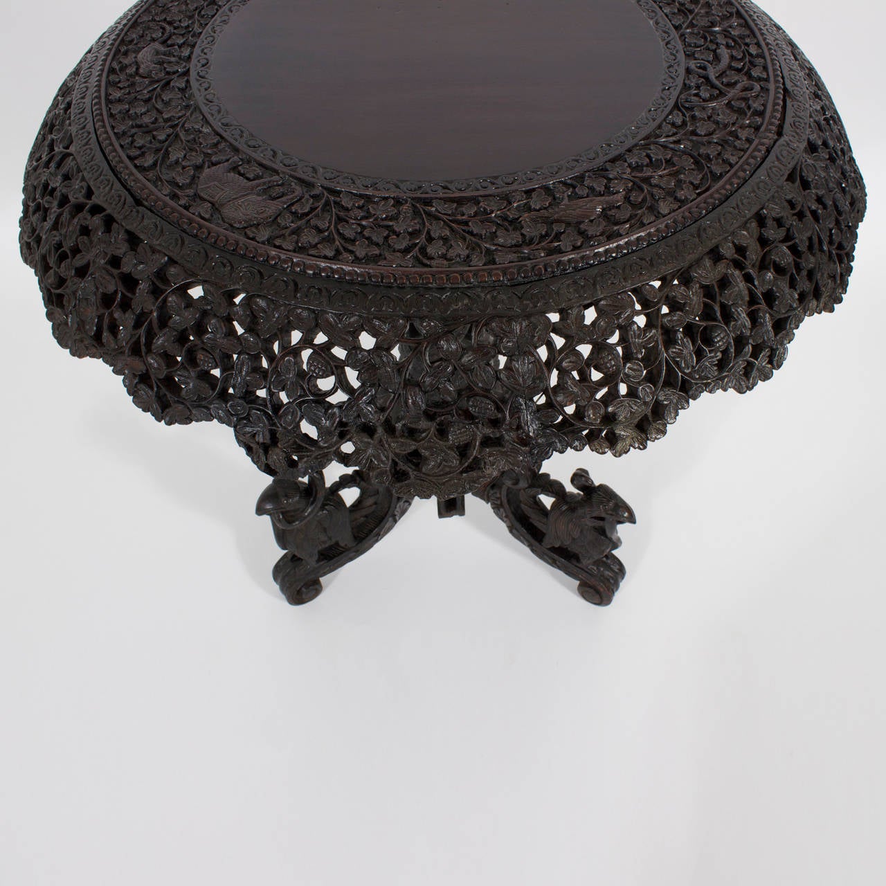 Hand-Carved 19th Century Intricately Carved Anglo-Indian Occasional Table