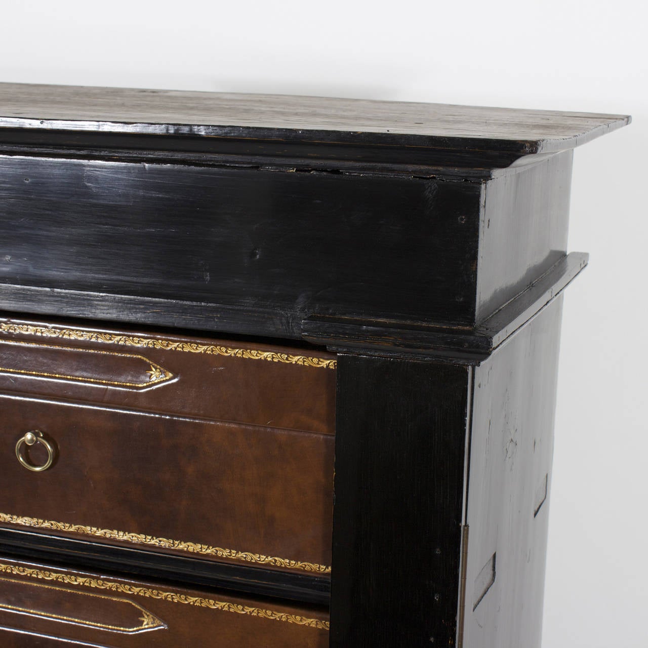 Charles X French, Ten-Drawer Leather Cartonnier or Wellington Chest