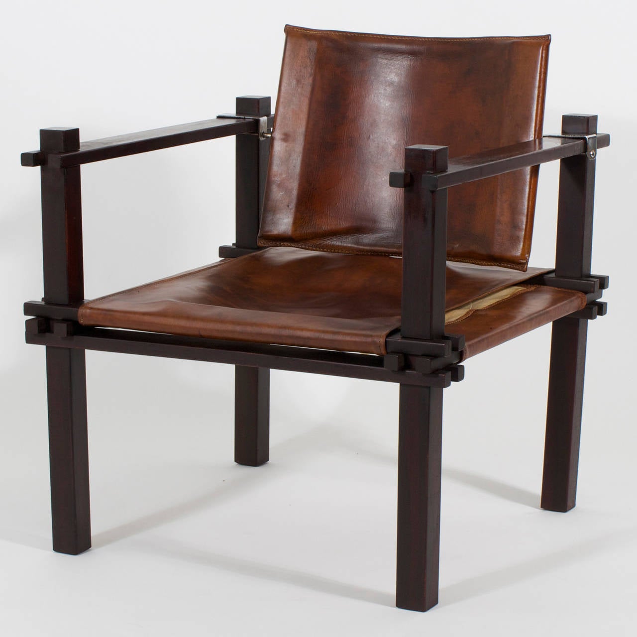 American Pair of Fantastic Rosewood and Leather Sling or Safari Chairs