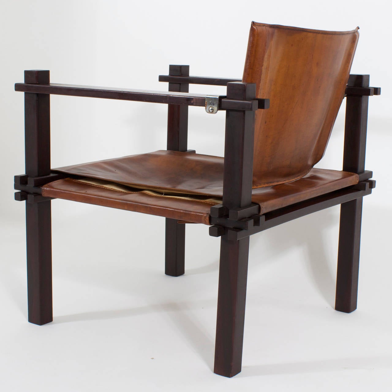 Pair of Fantastic Rosewood and Leather Sling or Safari Chairs In Excellent Condition In Palm Beach, FL