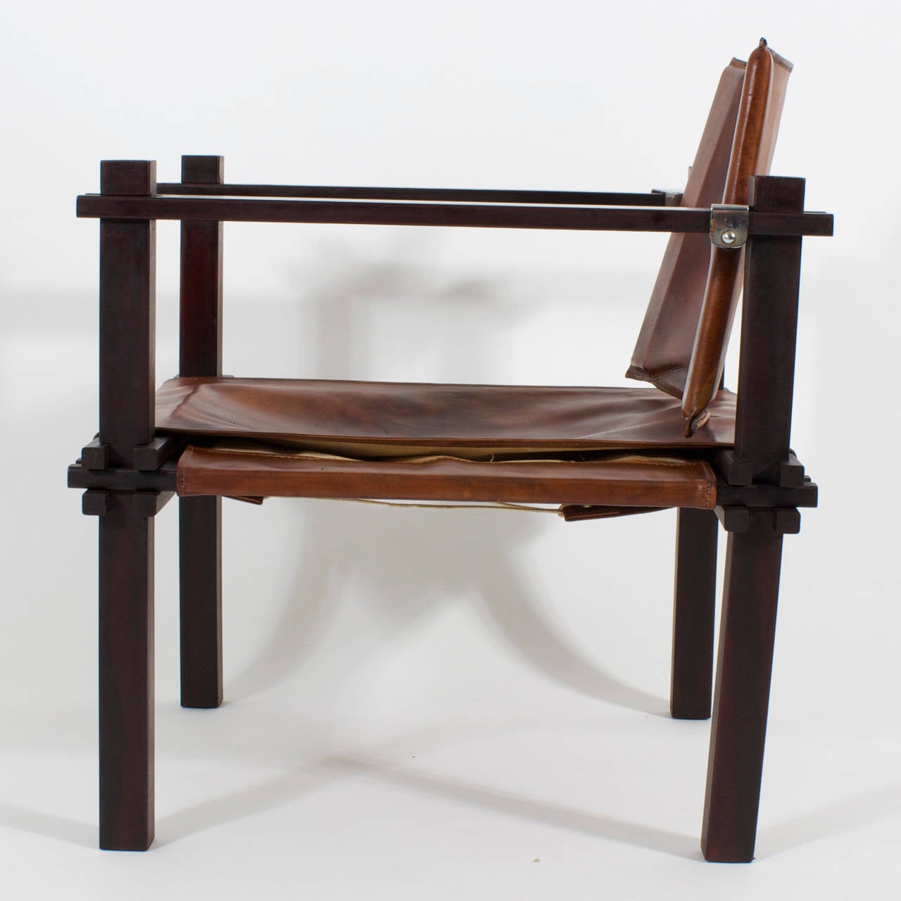 Pair of Fantastic Rosewood and Leather Sling or Safari Chairs 2