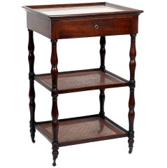 19th C. English 3 Tiered Marble Top Table with Caned Shelves