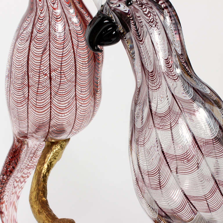 20th Century Glass Murano Style Parrots by Zanetti on Stand