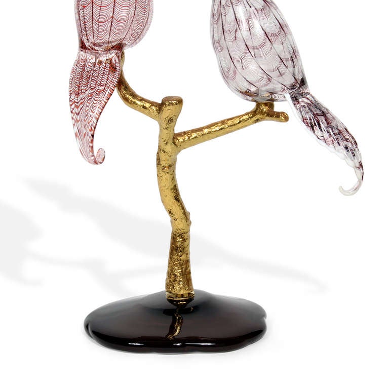 Italian Glass Murano Style Parrots by Zanetti on Stand