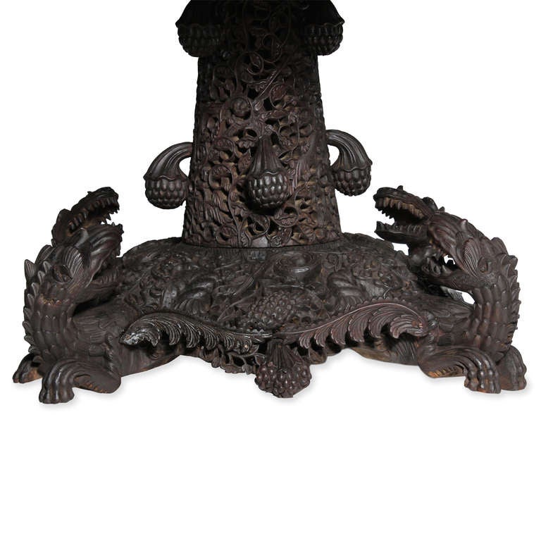 A rare large carved Anglo Indian table, great size for use as a dining or a center table. Well detailed with mythical animals, and foliage.
Probably rosewood.

All pieces at FS Henemader are professionally examined, and any issues are