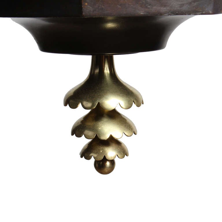 Early 20th C. Patinated Bronze Chinoiserie Chandelier with Porcelain Figure 2