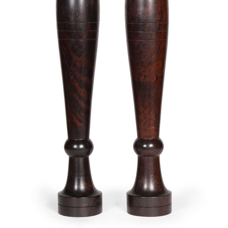 Pair of Tall Anglo-Indian Vases in Turned Rosewood with Bone Tops For Sale 1