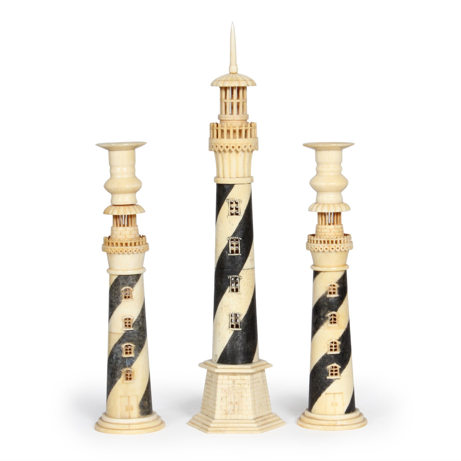 19th Century Anglo-Indian Lighthouse Centerpiece with Lighthouse Candle Holders