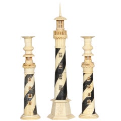 19th Century Anglo-Indian Lighthouse Centerpiece with Lighthouse Candle Holders