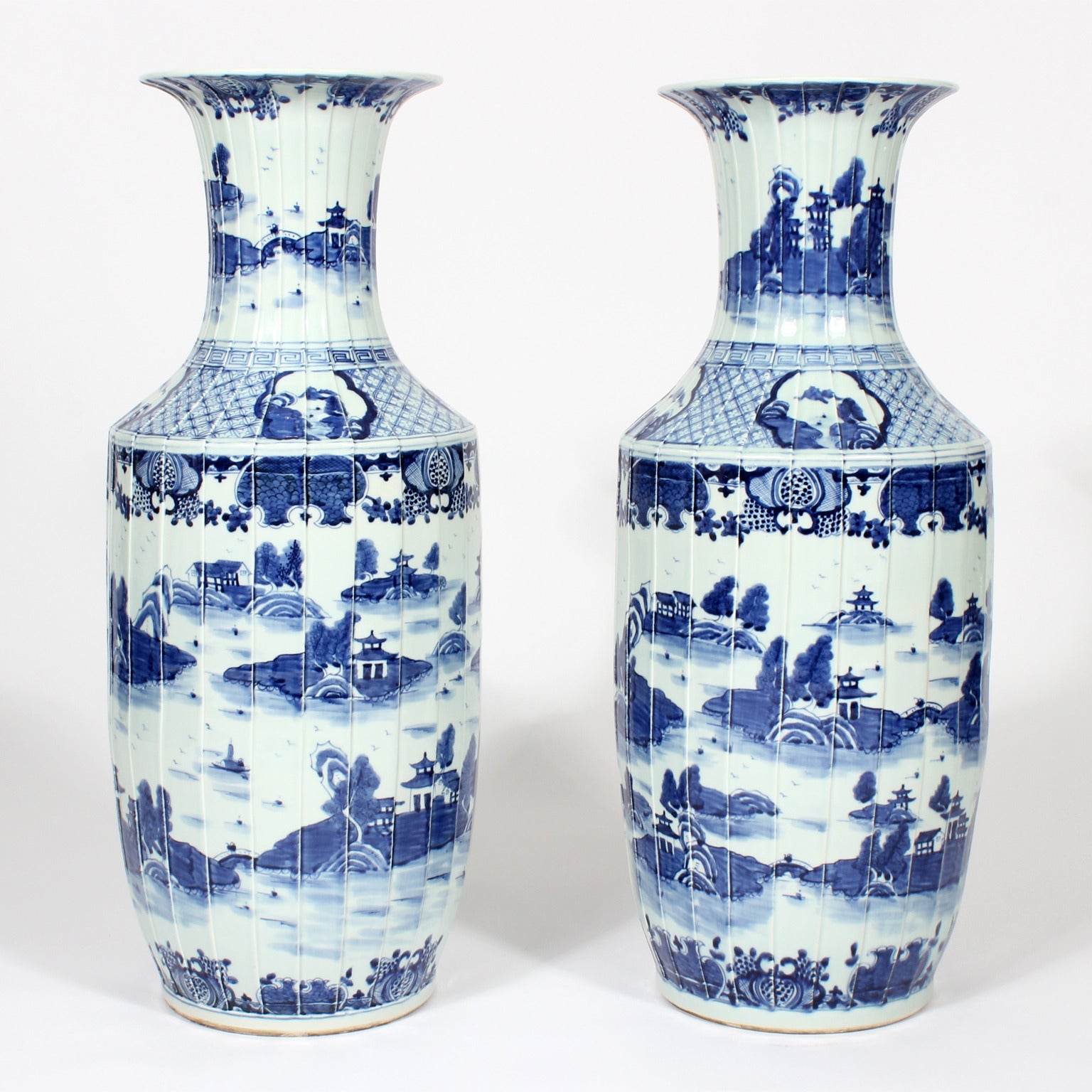 Pair of Large Chinese Export Style Standing Floor Vases at 1stDibs ...
