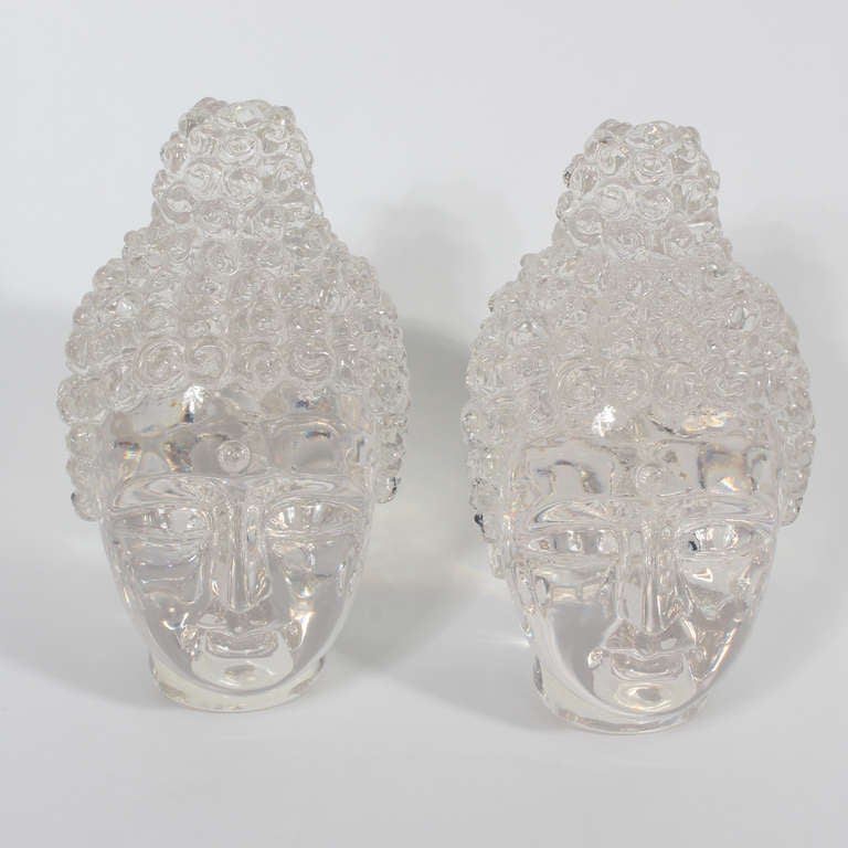 Pair of High Quality Lucite Buddha Heads