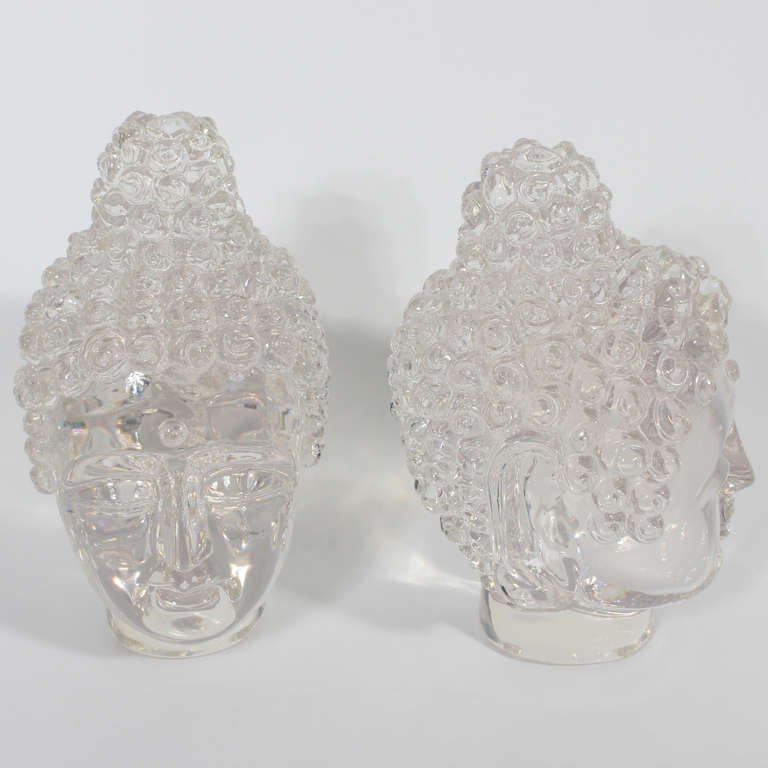 American Pair of High Quality Lucite Buddha Heads