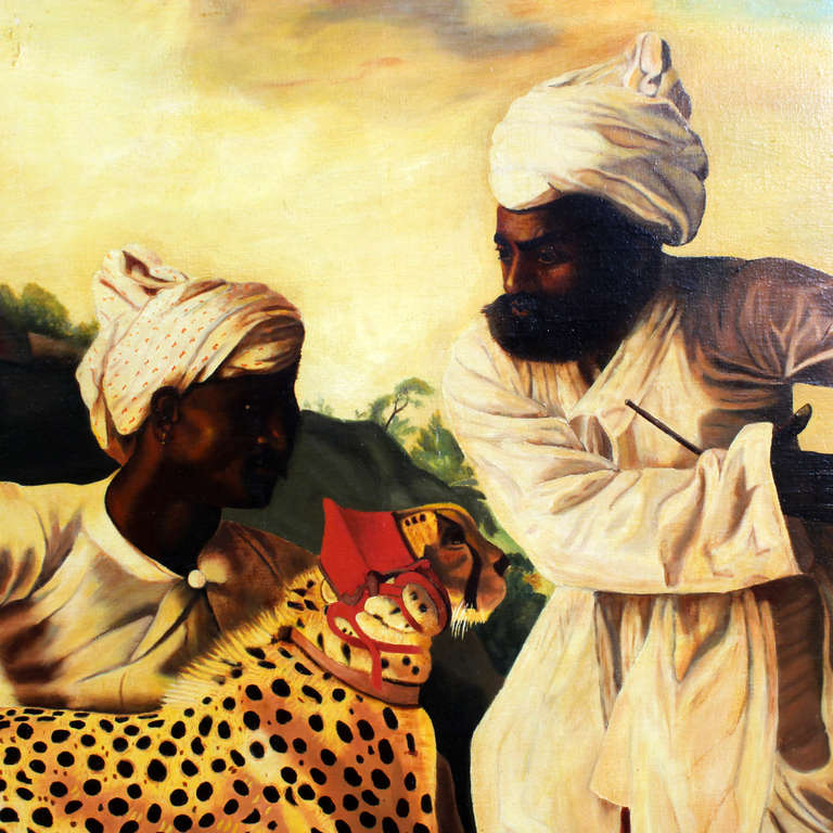 English An Orientalist Cheetah and Servants Paintings