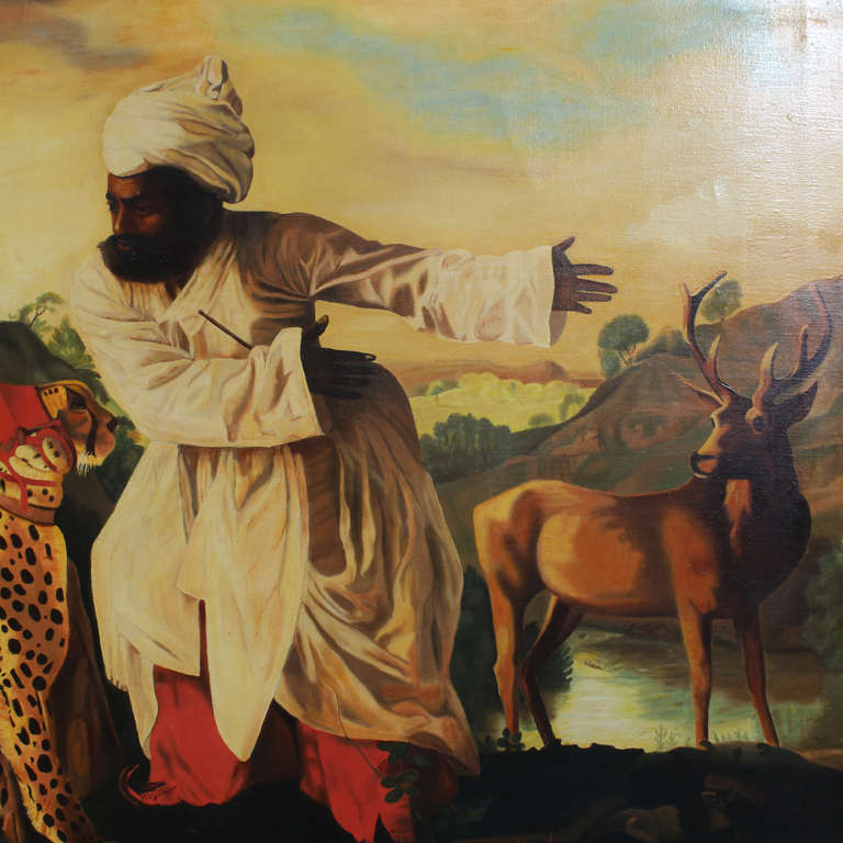 British Colonial An Orientalist Cheetah and Servants Paintings