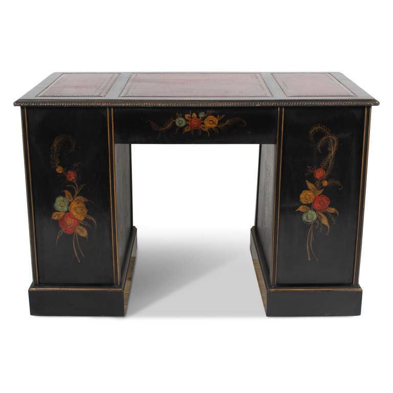 Chinese Chippendale Chinoiserie Decorated Flat Top Desk