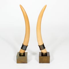Pair of Brass Mounted Faux Elephant Tusks by Chapman