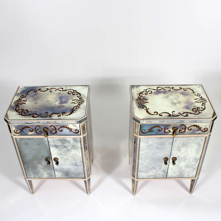 Pair of Painted Mirrored Tables, Nightstands or Commodes 2