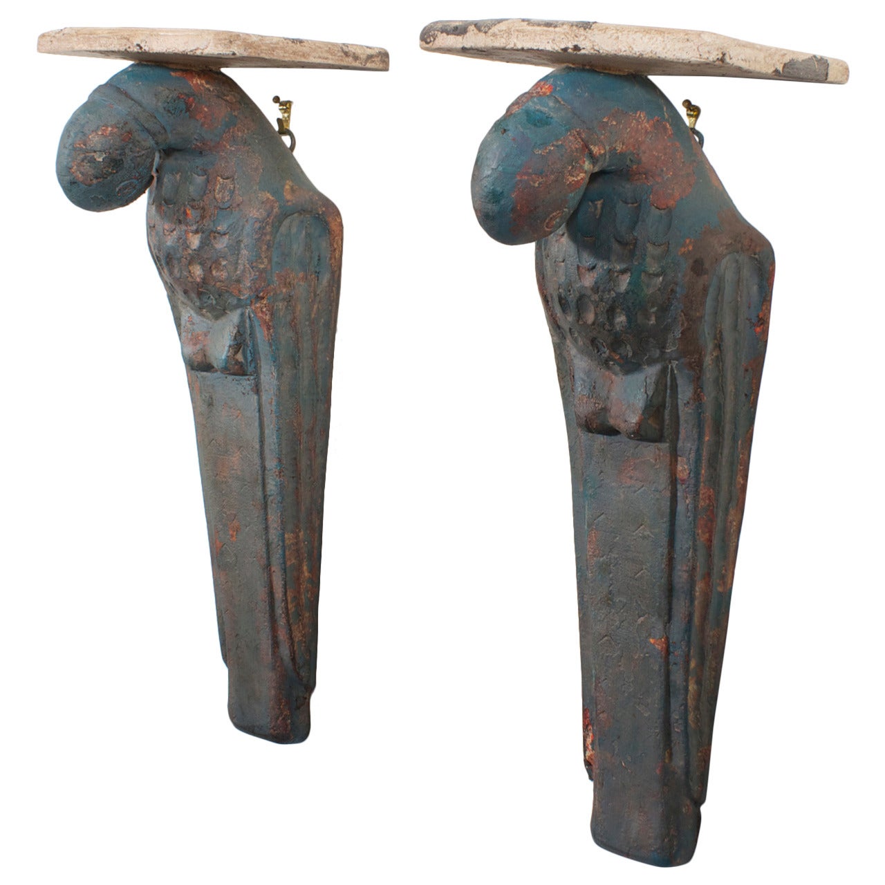 Pair of Paint Distressed Parrot Wall Brackets
